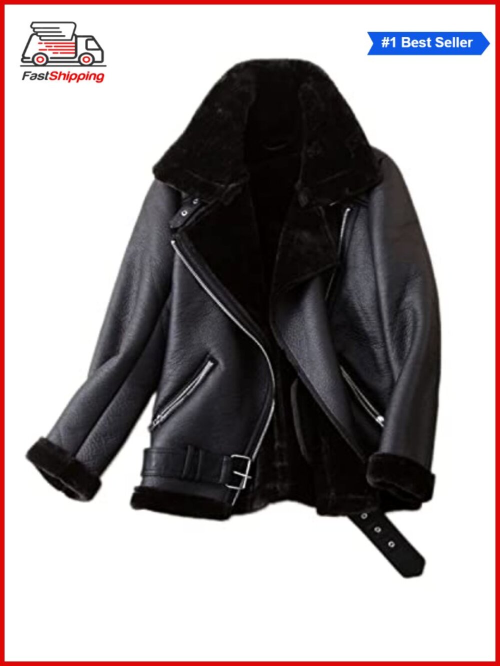 ✨ LY VAREY LIN Faux Shearling Moto Jacket Thick Lined Parka Winter Coat